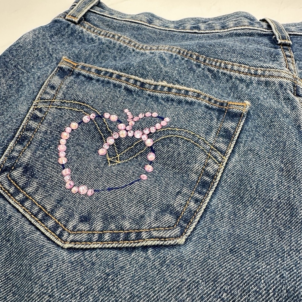Levi's 501 Premium Custom Cutoff Shorts W30 Rhinestone Fringe Festival Y2K Denim - Picture 11 of 13